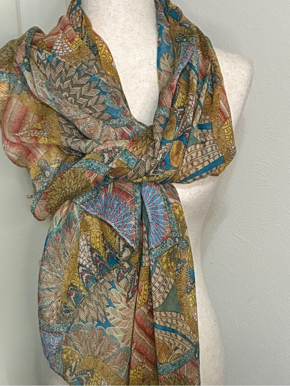Tasha Oversized Square Scarf Shawl Wrap Boho Folk Art Print 70” x 70”
